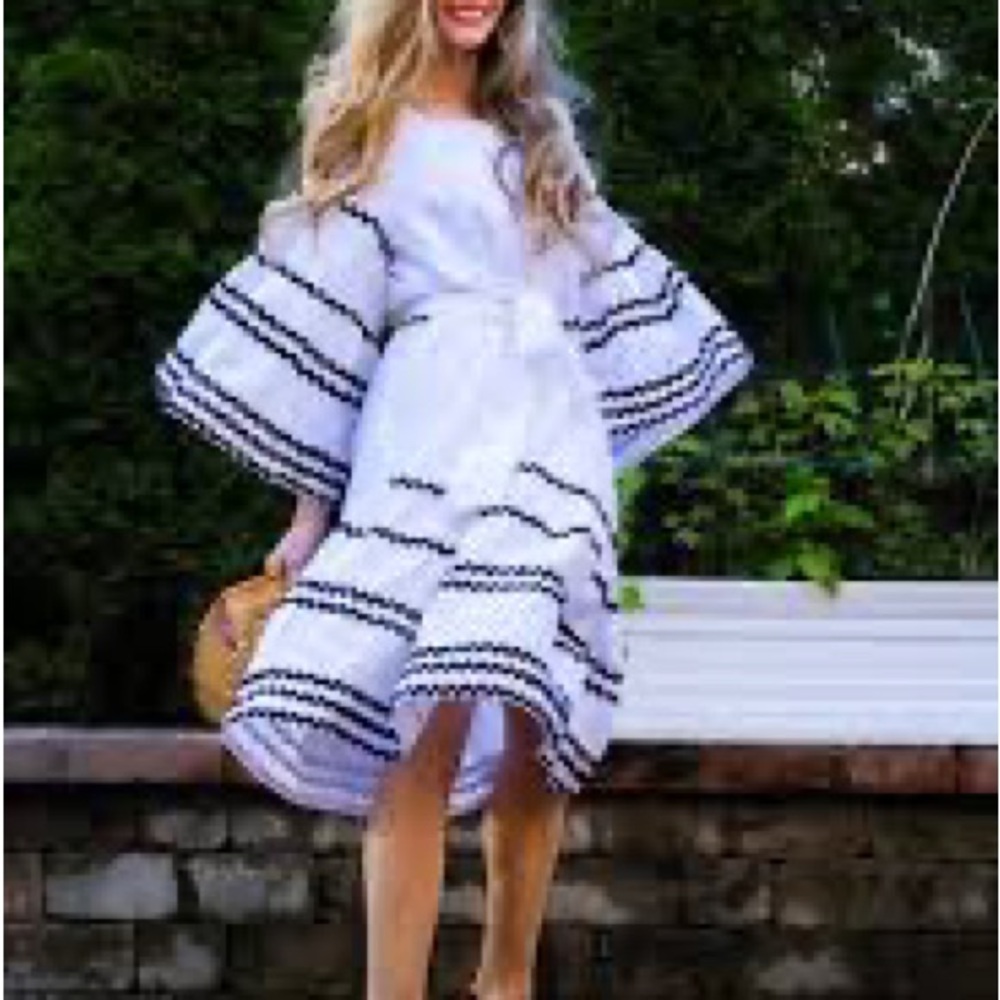 Lisa Marie Fernandez For Target White/Black Ric Rac Flare Sleeve Dress L LARGE
